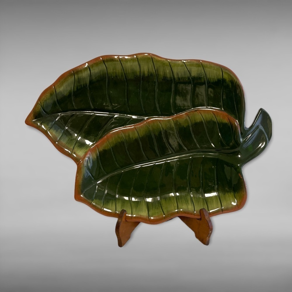 Island Plantations Banana Leaves Platter Server Tropical Hawaiian Hand Painted